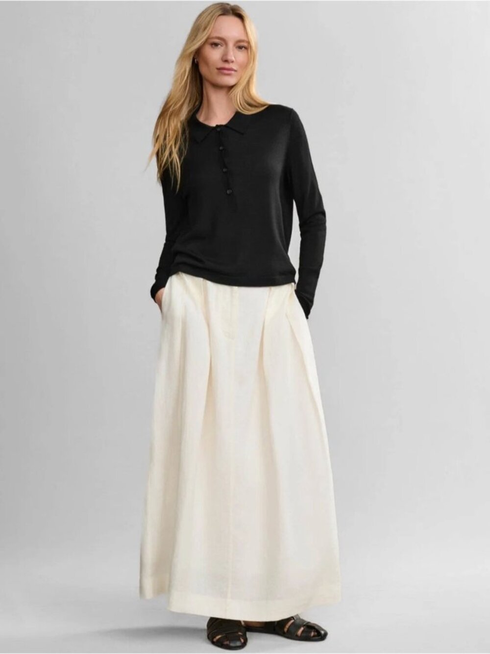 NEW Jenni Kayne Grayson Polo Merino Wool Long Sleeve Sweater Black | size M - Picture 5 of 11